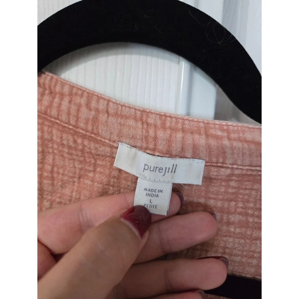 Pure Jill J. Jill Terracotta Pink Double Gauze Cotton Button Front Top LP - Picture 4 of 7